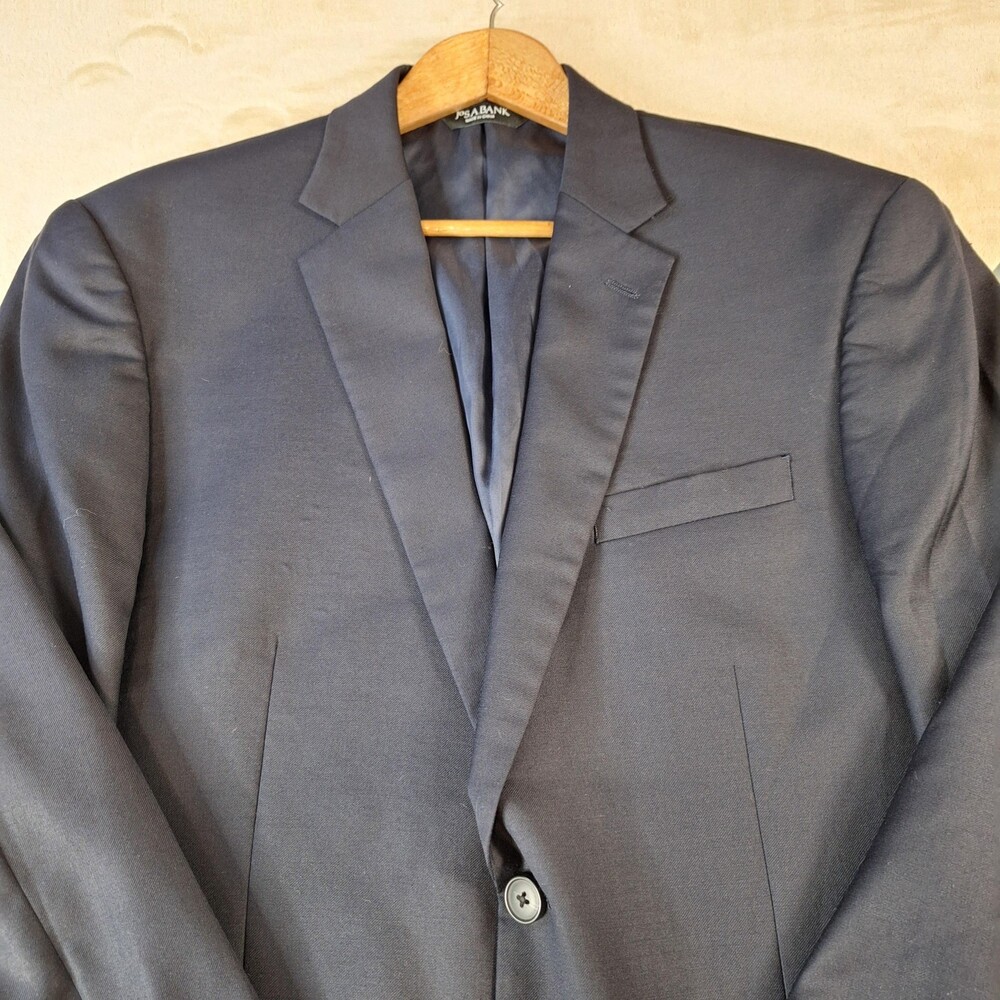 Jos A Bank Suit Jacket Mens 43R Blue Wool Double Vent 2 Btn Tailored Fit